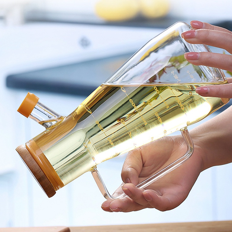 Bình Thủy Tinh Trong Suốt 900Ml Đựng Dầu Ăn / Giấm Có Tay Cầm Phù Hợp Cho Nhà Bếp