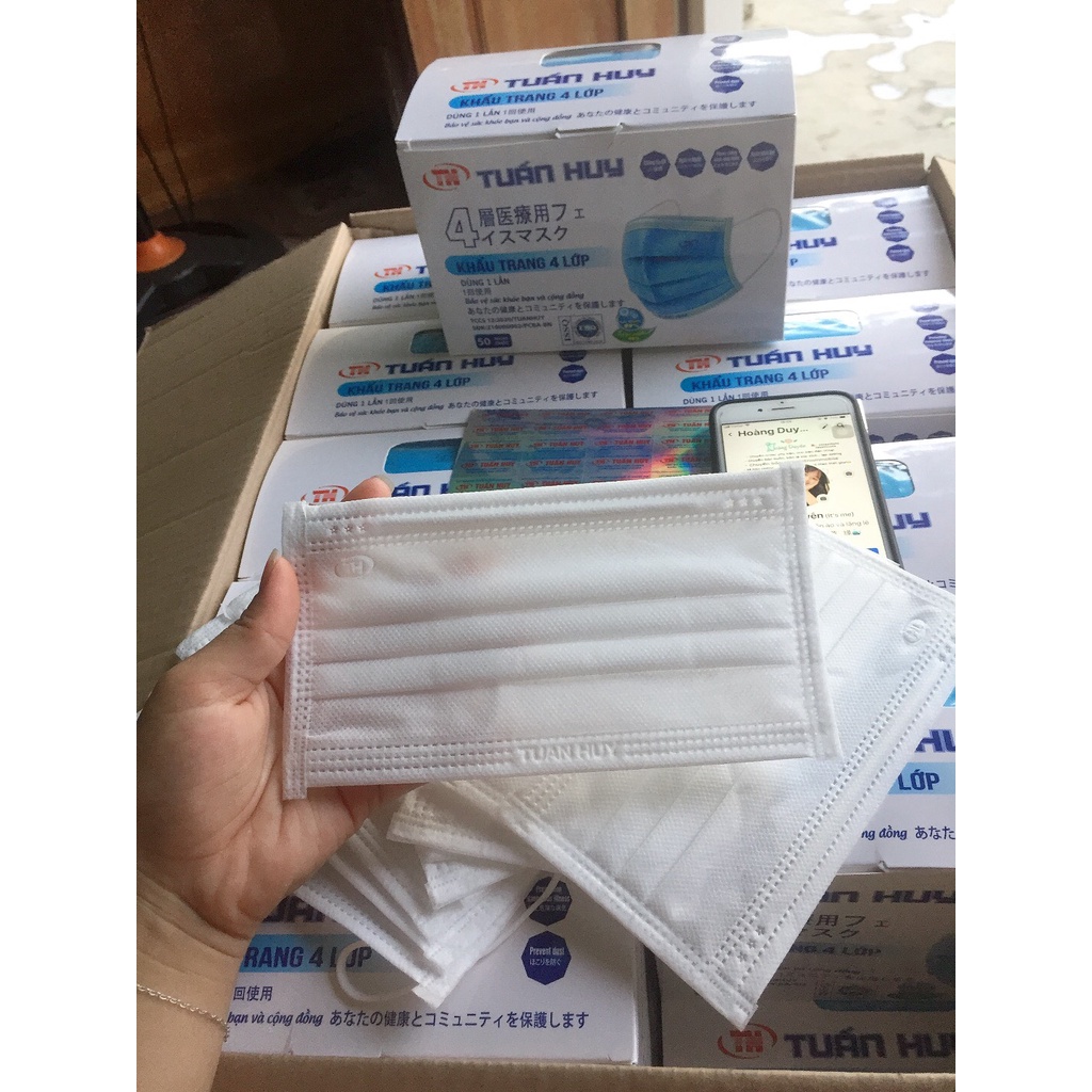 Khẩu trang y tế Tuấn Huy 4 lớp kháng khuẩn, 50 cái / hộp, xanh, xám, đen, trắng | BigBuy360 - bigbuy360.vn