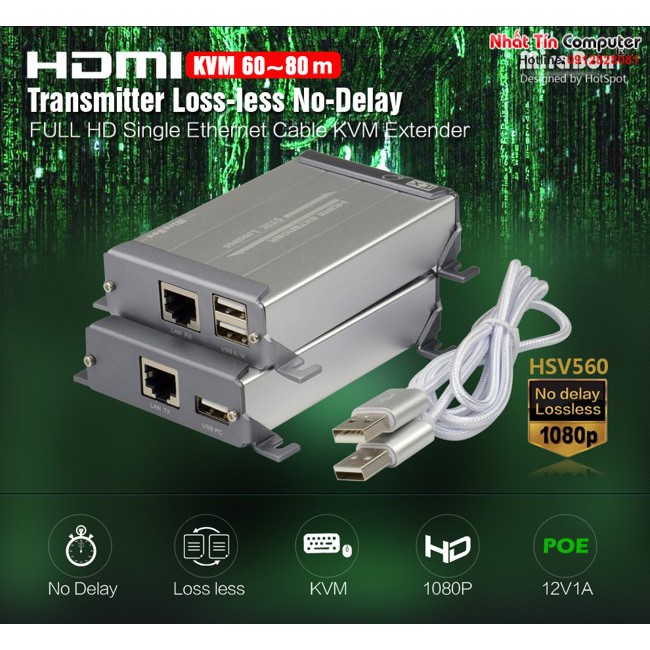 Bộ kéo dài HDMI + USB 100m qua cáp mạng MiraBox HSV560 1080P hỗ trợ POE Lossless không độ trễ