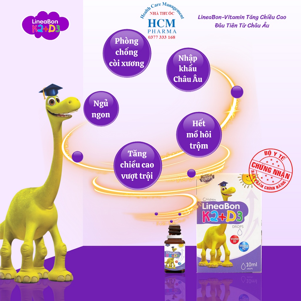 Vitamin d3 k2 mk7 Lineabon drop cho bé trẻ sơ sinh giúp tăng chiều cao ngủ ngon chai 10ml nhập khẩu châu âu HCM26