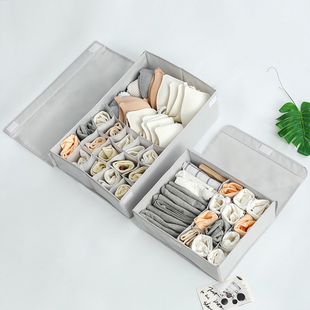 Hộp vải đựng tất, vớ, giỏ vải đựng áo lót, đồ lót gấp gọn có nắp tiện lợi