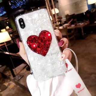 Ốp Lưng Thạch Anh Đính Đá Trái Tim iPhone 7Plus, 8Plus
