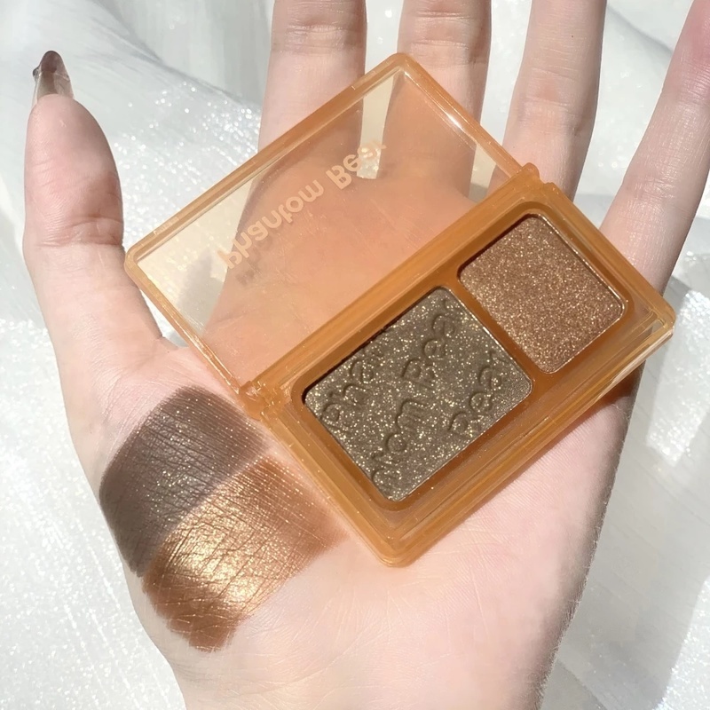 Bảng Phấn Mắt 2 Màu Lì/Nhũ Ánh Kim Kháng Nước Nhỏ Gọn Tiện Lợi