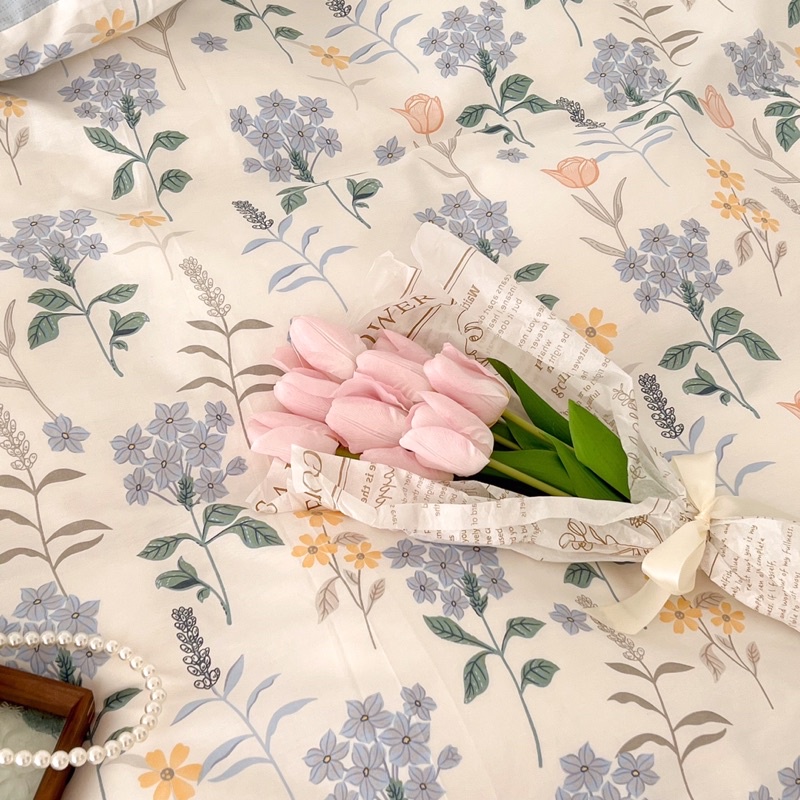 SET CHĂN GA GỐI COTTON LIVING. mẫu hoa cỏ mùa xuân
