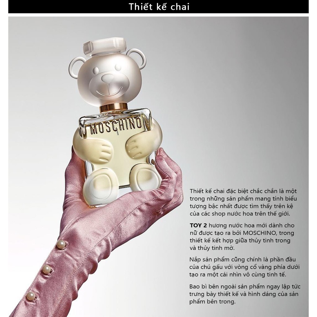 Nước hoa nữ thơm lâu MOSCHINO Toy 2 EDP  hương Trái Cây táo quýt nho trắng - Hoa mộc lan mẫu đơn lài