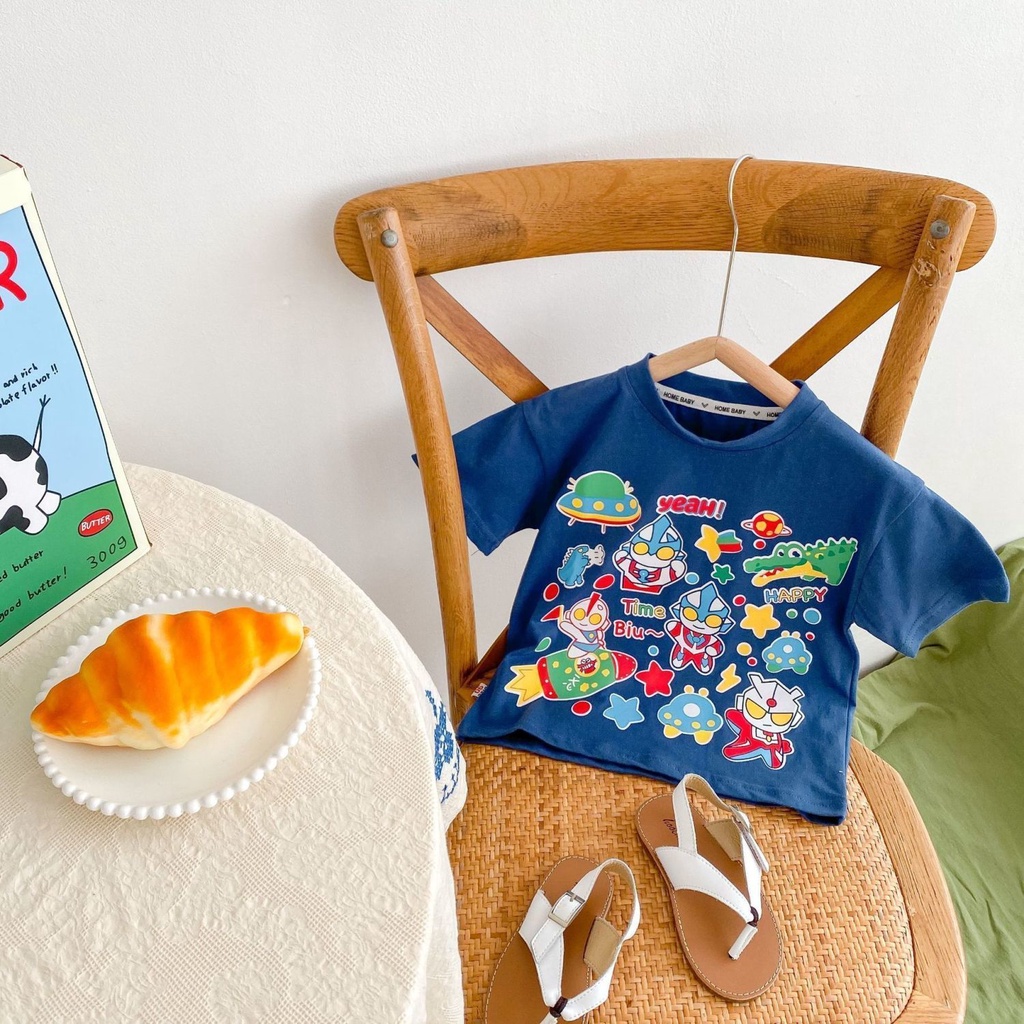 Áo Thun Cotton Tay Ngắn In Hoạt Hình Ultraman Dành Cho Bé Trai