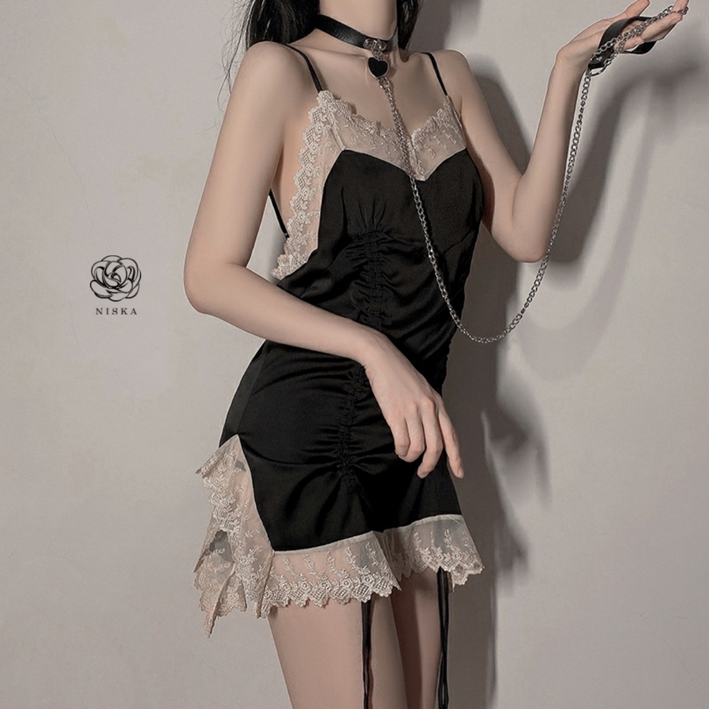 Đầm ngủ satin phối ren (có 3 màu) - Mã D256