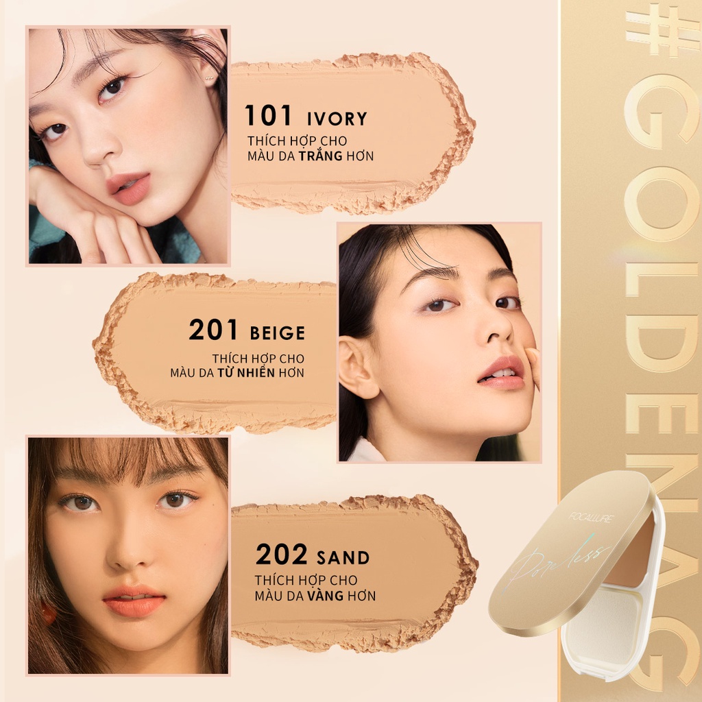 Phấn phủ Focallure Golden lâu trôi không thấy lỗ chân lông mềm mại và nhẹ 10g | BigBuy360 - bigbuy360.vn