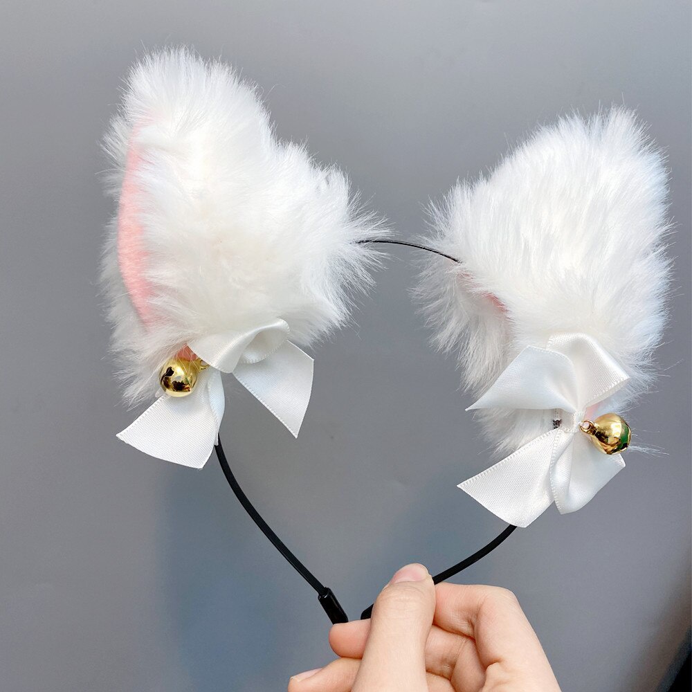 Cute Cat Ears Headband Masquerade Halloween Lolita Cosplay Fox Plush Hair Band Party Costume Bow Tie Bell Girls Hair Accessories
