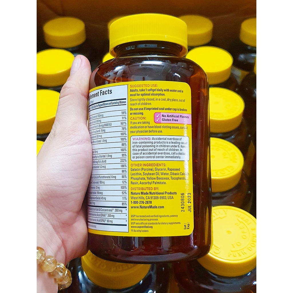 Vitamin Tổng Hợp Cho Bà Bầu Nature Made Prenatal Multi DHA 150 Viên Giúp Tăng Cường Sức Khỏe Bổ Sung Vitamin Khoáng Chất