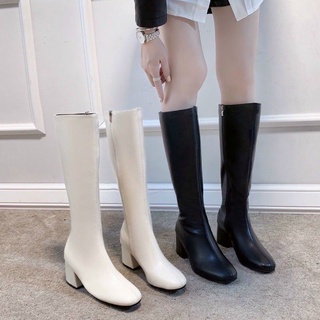 Bốt da mềm khóa sườn, bốt đùi gót vuông 5cm