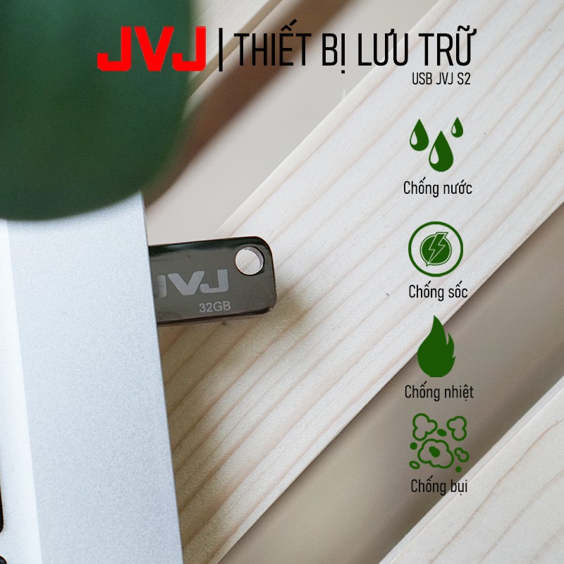 USB 16Gb 2.0 JVJ FLASH S2 siêu nhỏ vỏ kim loại - tốc độ 30MB/s chống nước chống nhiệt ổn định, Móc khóa Bảo hành 2 năm