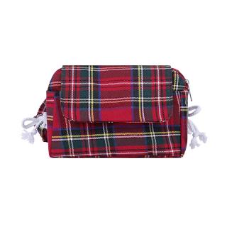 Túi Đeo Chéo JASMIN NOIR Bằng Vải Bố Họa Tiết Sọc Caro Màu Đỏ Kiểu Baguette Cho Nữ