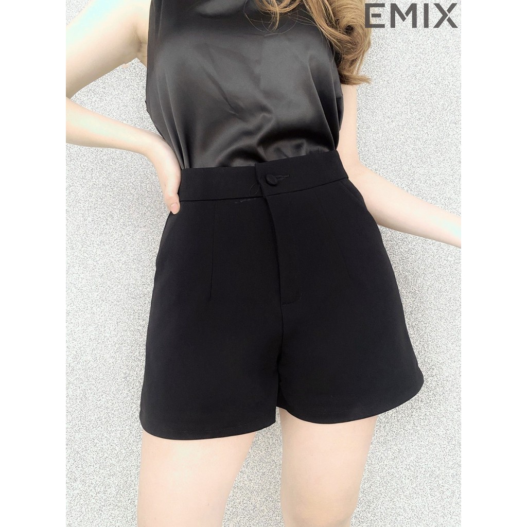 Quần short nữ cạp cao 04 EMIX (3 màu), cạp cao, bo eo, dáng ngắn 35cm, ống hơi rộng, có túi chéo, chất tuyết mưa mềm mịn | BigBuy360 - bigbuy360.vn