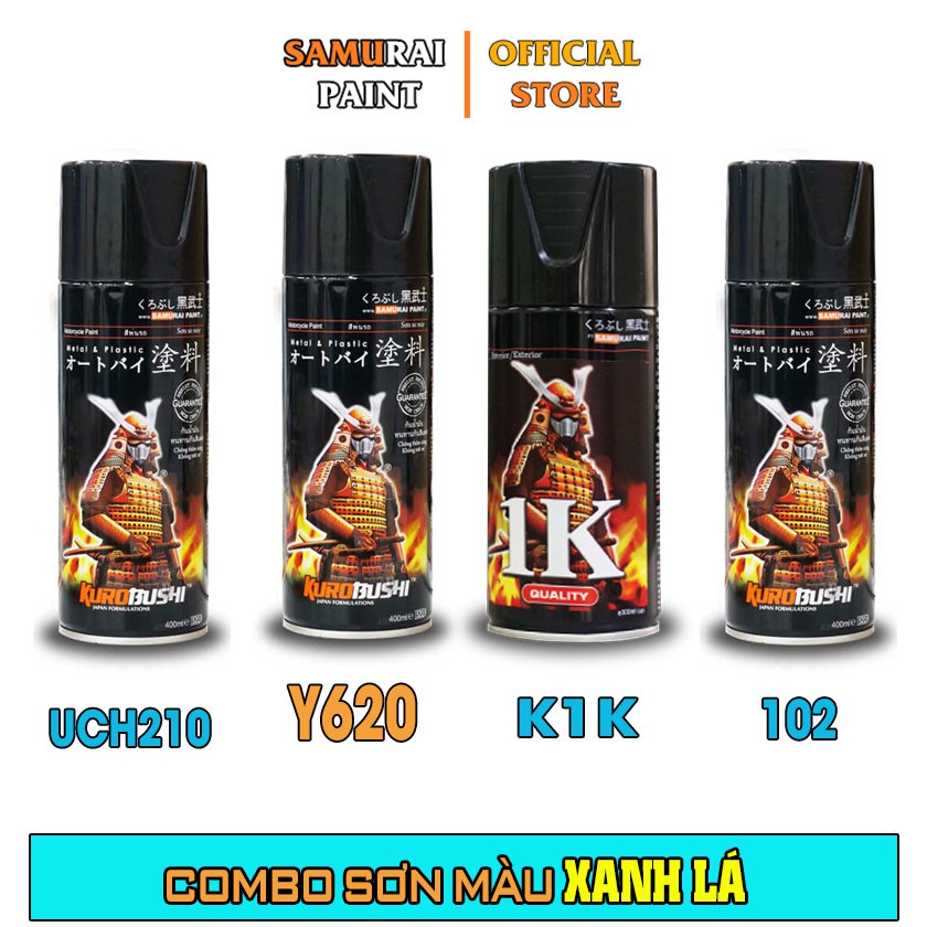 Combo Sơn Samurai Màu Xanh lá Chính Hãng (Y620 - UCH210 - 102 - K1K - P800)
