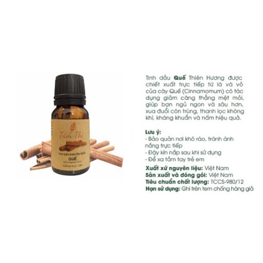 Tinh Dầu Quế Tấm Thị Thiên Nhiên Nguyên Chất 100% Lọ 10Ml Giúp Thơm Phòng Đuổi Muỗi Khử Mùi