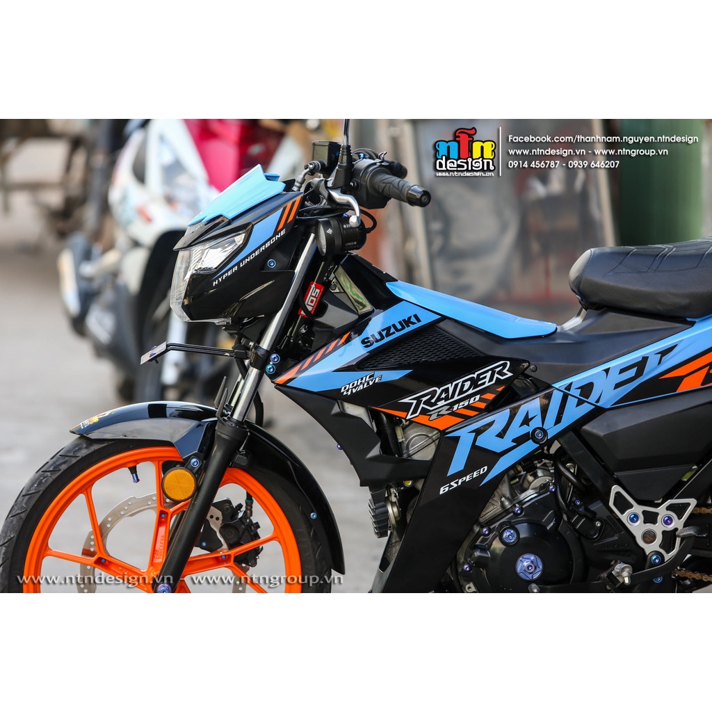 Tem Rời Dán Xe Raider Fi Mẫu Zin 2021 Cam Xanh Chữ Raider R150 Cực Chuẩn, Hàng 3 Lớp Chất Lượng Cao