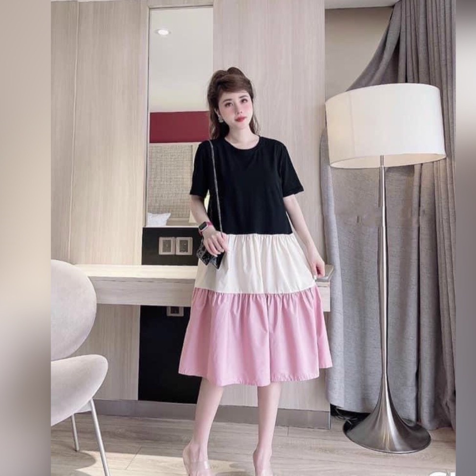 Đầm Bầu Váy Bầu Thun Cotton Dáng Suông Xòe Mùa Hè Tay Ngắn Vải Mát HD2817 Honey Mommy