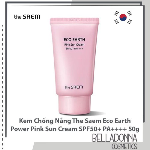 Kem Chống Nắng Kiềm Dầu, Nâng Tone The Saem Eco Earth Power Pink Sun Cream SPF50+ PA++++ 50g