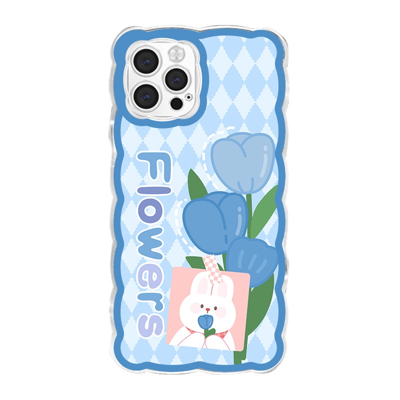 Ốp lưng iphone Phù Hợp Ốp Điện Thoại In Hình Thỏ Và Hoa Màu Xanh Dương Cho iphone13 12Promax xs / xr / 6Plus-14 Dinuo case