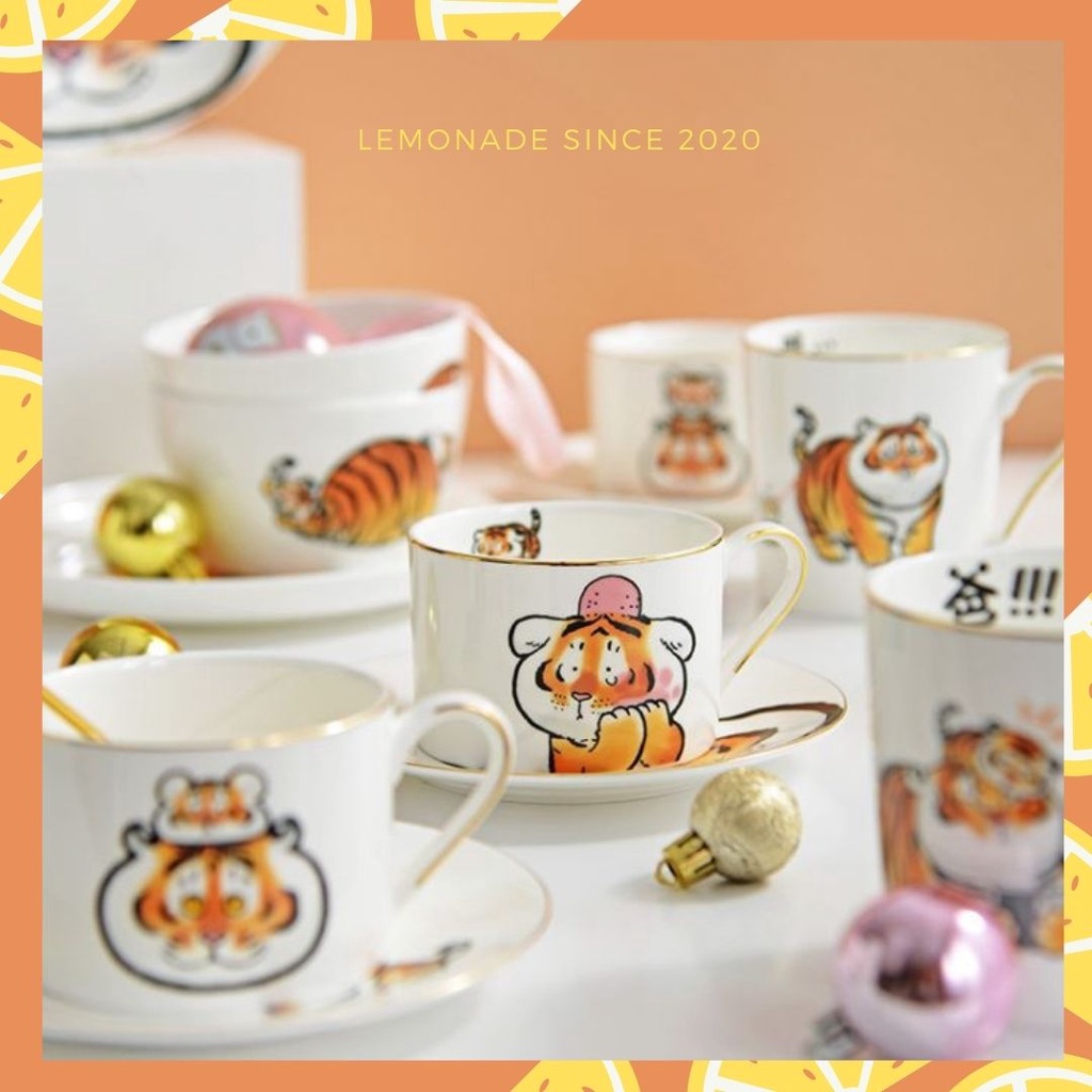 [FULL BOX[ Bộ bát đĩa cốc chén sứ tráng men hình hổ mập, hổ béo dễ thương mẫu mới 2022