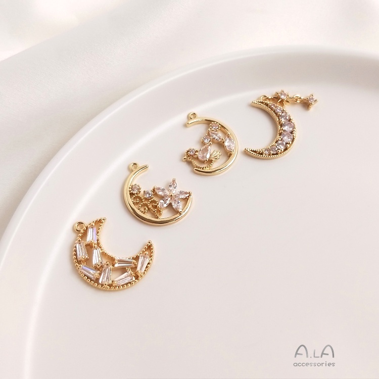 Mặt dây chuyền hình trăng sao đính đá Zircon 14K