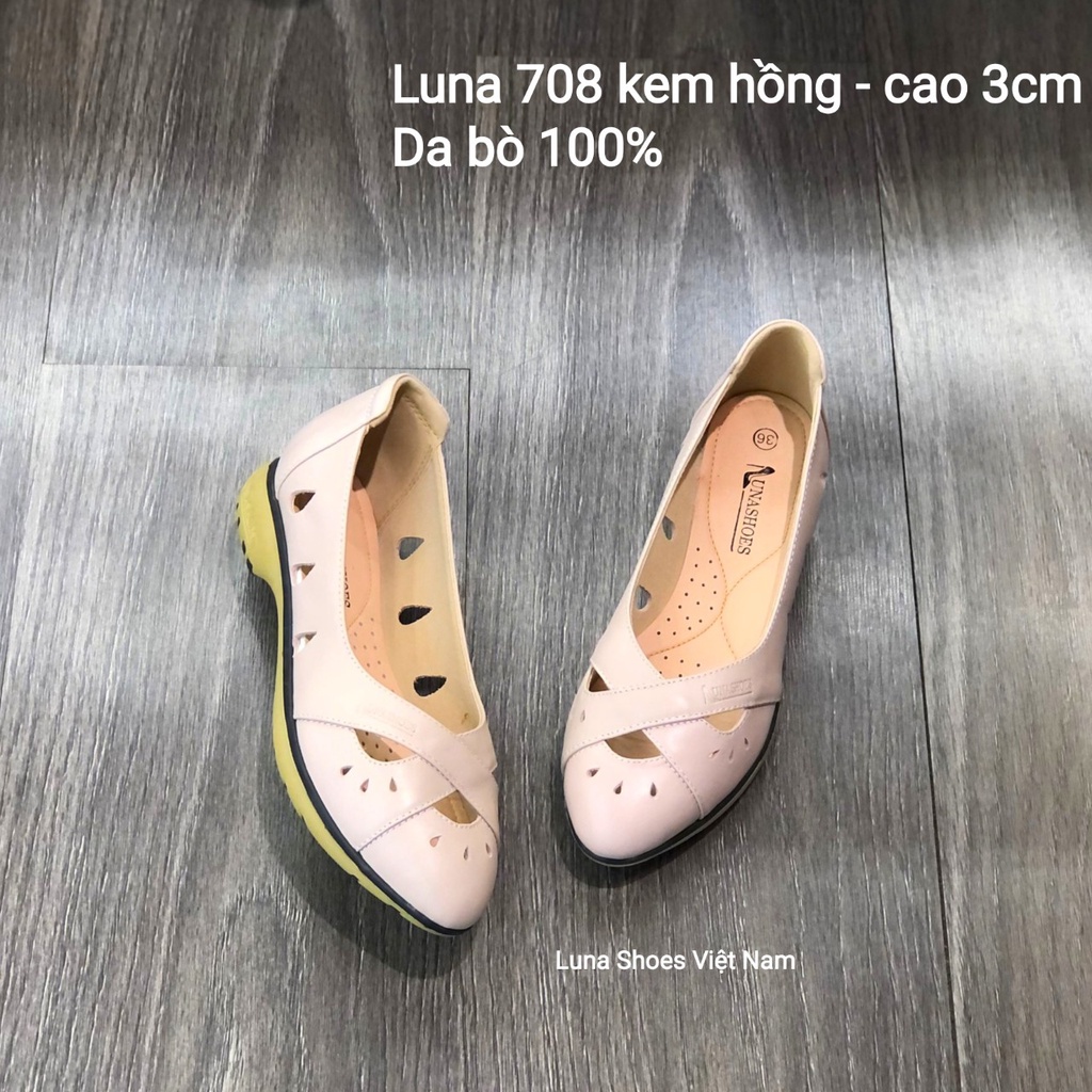 Giày slipon nữ da bò mềm êm chân LUNASHOES 708 da thật 100% bảo hành 2 năm