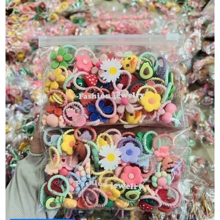 Set 50 sợi thun cột tóc hình thú+trái cây siêu cute cho bé