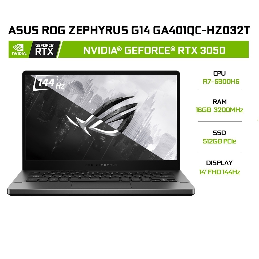Laptop ASUS ROG Zephyrus G14 GA401QC-HZ032T R7-5800HS 16G 512G RTX3050 14'144Hz W10
