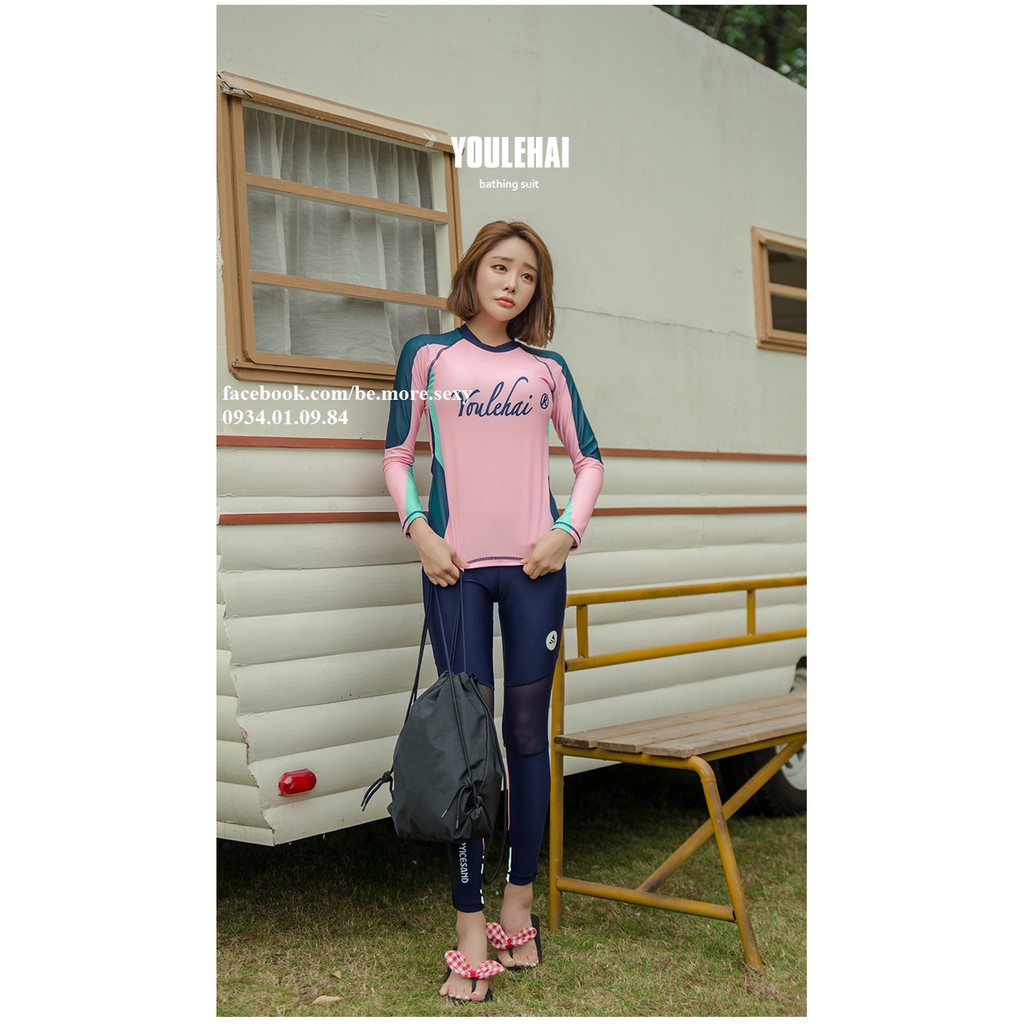 Đồ bơi dài tay Hàn Quốc xanh phối hồng | BigBuy360 - bigbuy360.vn