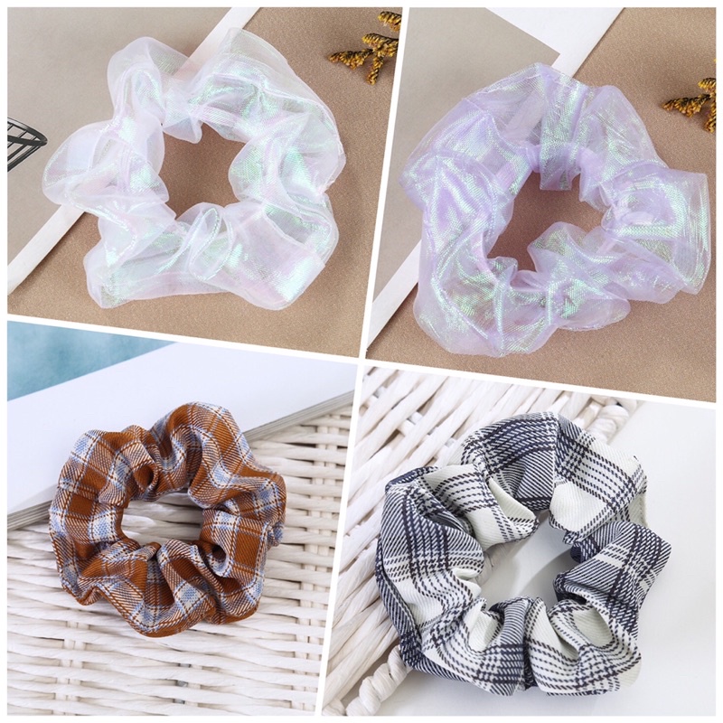 Dây buộc tóc Scrunchies caro vintage