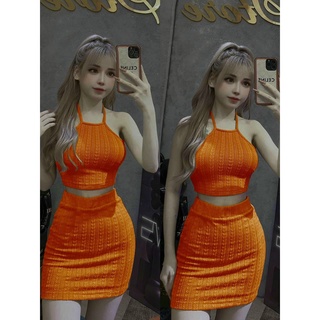 Set áo yếm croptop + chân váy A có lót trong chất xốp