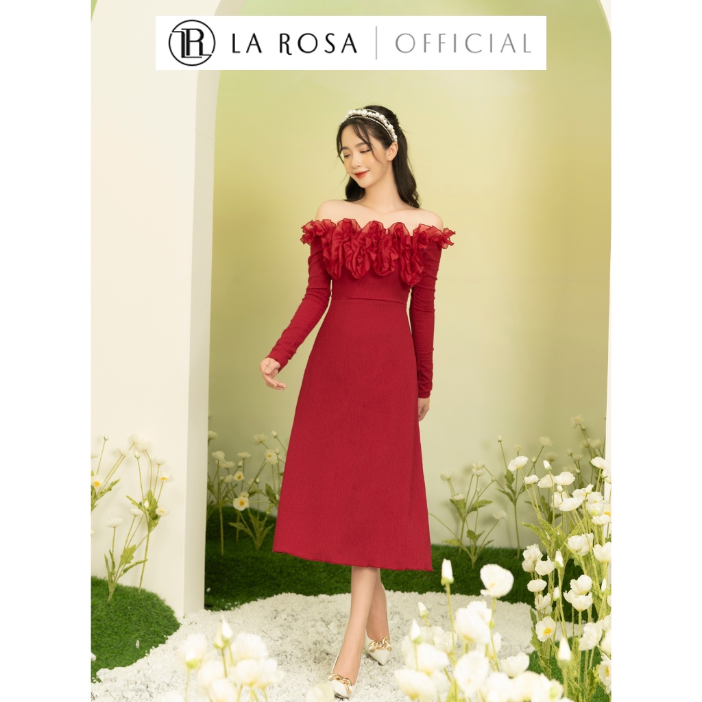 Váy Trễ Vai Bánh Bèo Ngực Điệu Đà La Rosa V768 Chất Vải Thun Xốp Co Giãn Thiết Kế Dáng Váy Suông Ôm Eo Tôn Dáng