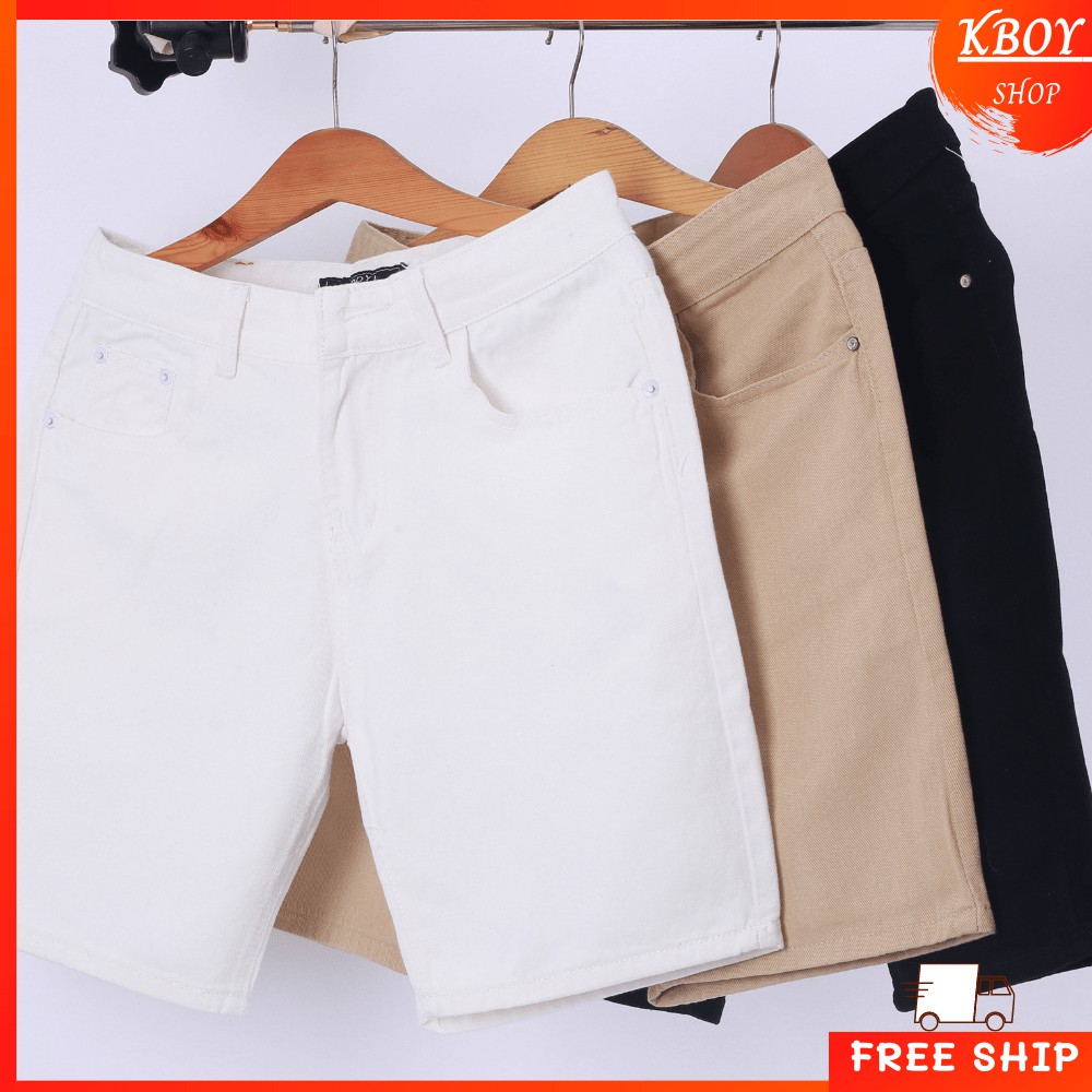 Quần Short Jeans [𝐅𝐑𝐄𝐄 𝐒𝐇𝐈𝐏] Quần đùi jeans nam chất trơn bigsize ba màu trắng/đen/vàng - 007