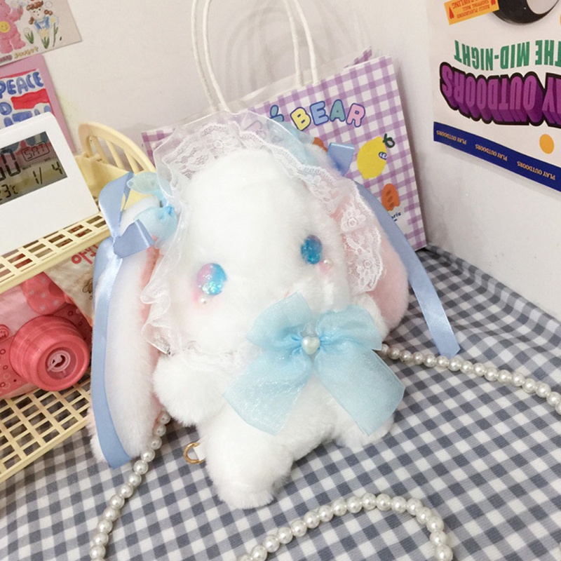 Túi đeo chéo hình thỏ hoạt hình nhồi bông phong cách lolita vui nhộn cho nữ