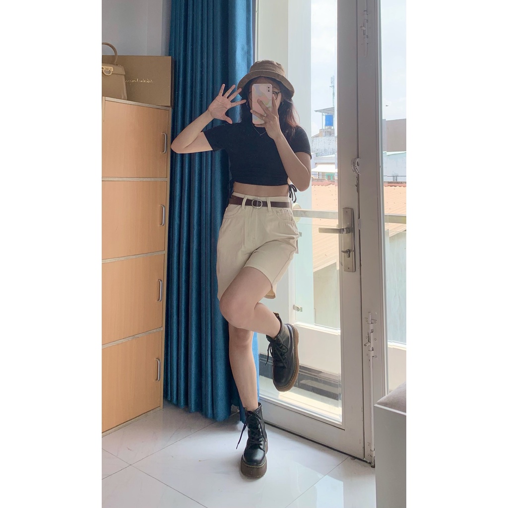 Quần kaki lửng nữ màu trắng kem, quần ngố KÈM BELT Mã SP06T (Hình thật)