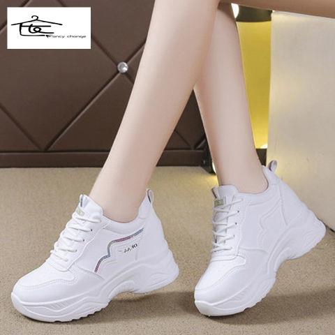 Giày Thể Thao Đế Dày Tăng Chiều Cao Màu Trắng Dễ Phối Đồ Thiết Kế Mới Thời Trang Mùa Thu Cho Nữ