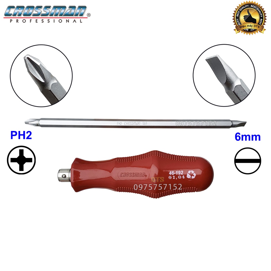 Tô vít 2 đầu cao cấp 6x150mm CROSSMAN 46-192, tua vít dẹp và bake trở đầu thép CR-V siêu cứng đầu hít nam châm vĩnh cửu