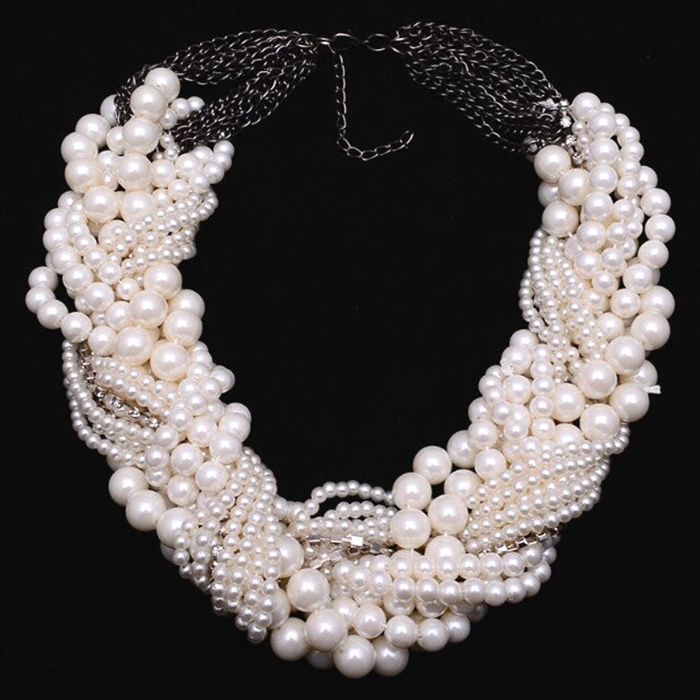 Dây Chuyền Đeo Cổ Phong Cách Retro|Vòng Cổ Đính Ngọc Trai Nhân Tạo Nhiều Lớp Sang Trọng Cho Cô Dâu