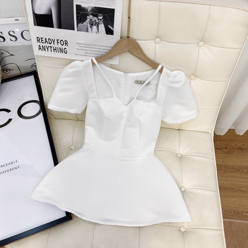 HÀNG THIẾT KẾ CAO CẤP Áo Peplum cổ vuông dây chéo cố sang chảnh cuốn hút tôn dáng Sun Fashion