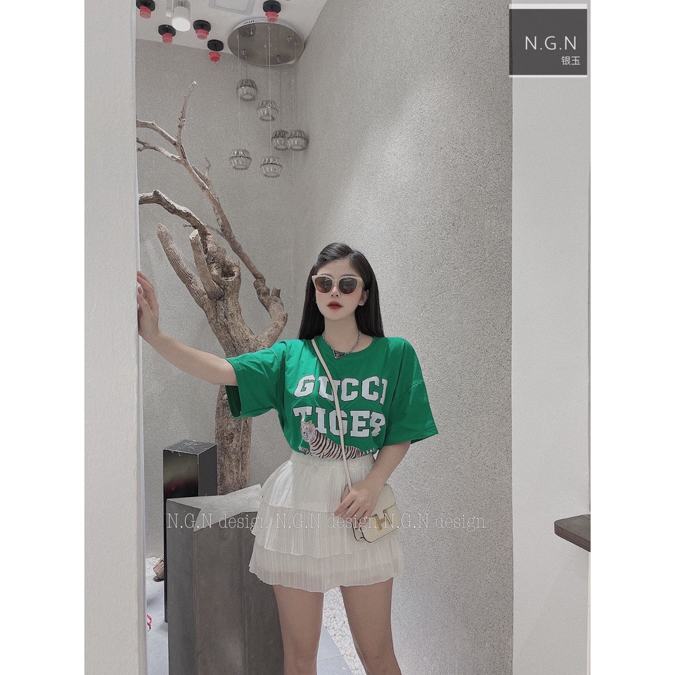 [ 𝐅𝐑𝐄𝐄 𝐒𝐇𝐈𝐏 ] SÉT ÁO THUN HỔ XANH CHÂN VÁY XẾP LY 3 TÂNG CÓ LÓT TRONG