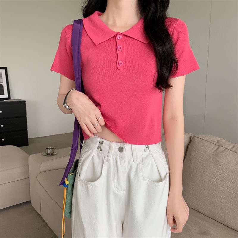 Áo Croptop Nữ Chất Len Dệt Kim Tay Ngắn Hàng Quảng Châu Cao Cấp Ailee