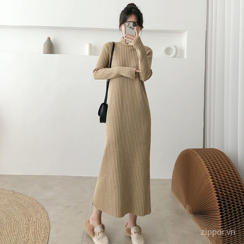 Đầm dệt kim dáng rộng dài tới mắt cá chân thời trang thu đông cho nữ