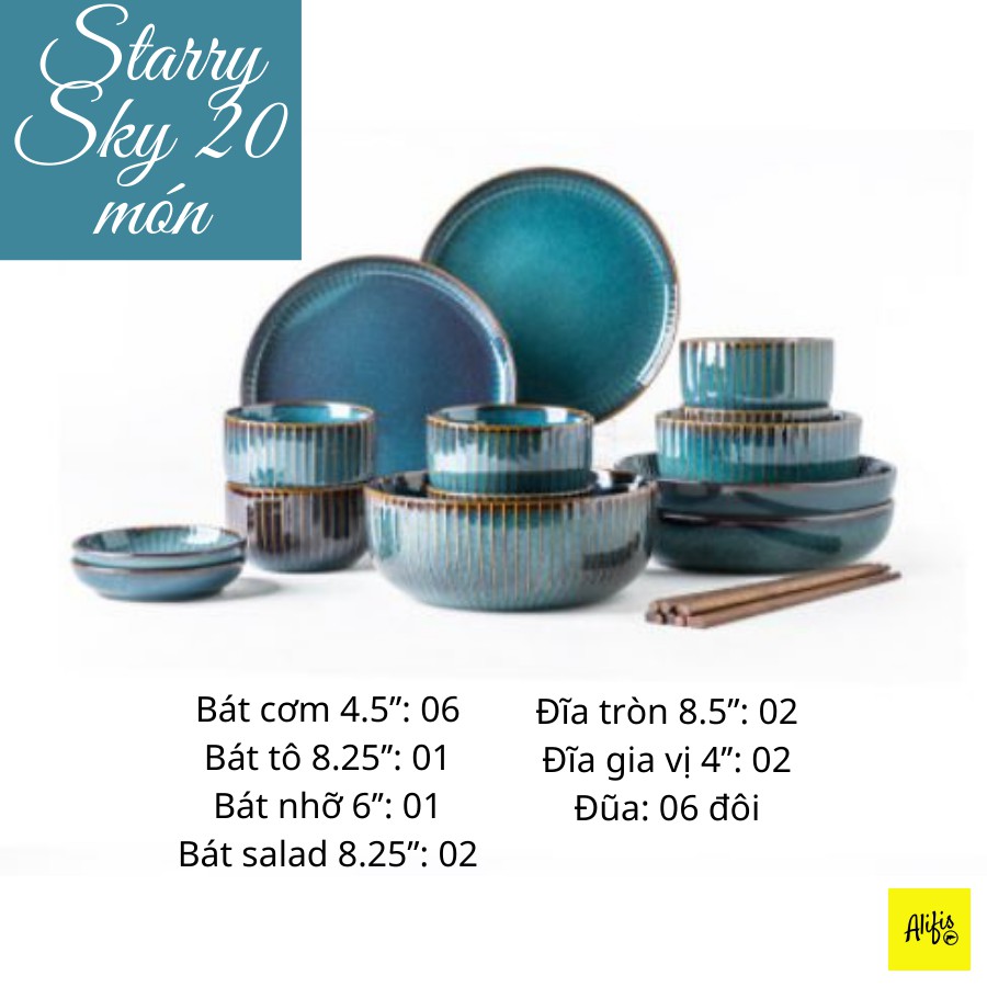 Bộ bát đĩa Starry Sky cao cấp 20 món cho 6 người - Men hỏa biến cao cấp