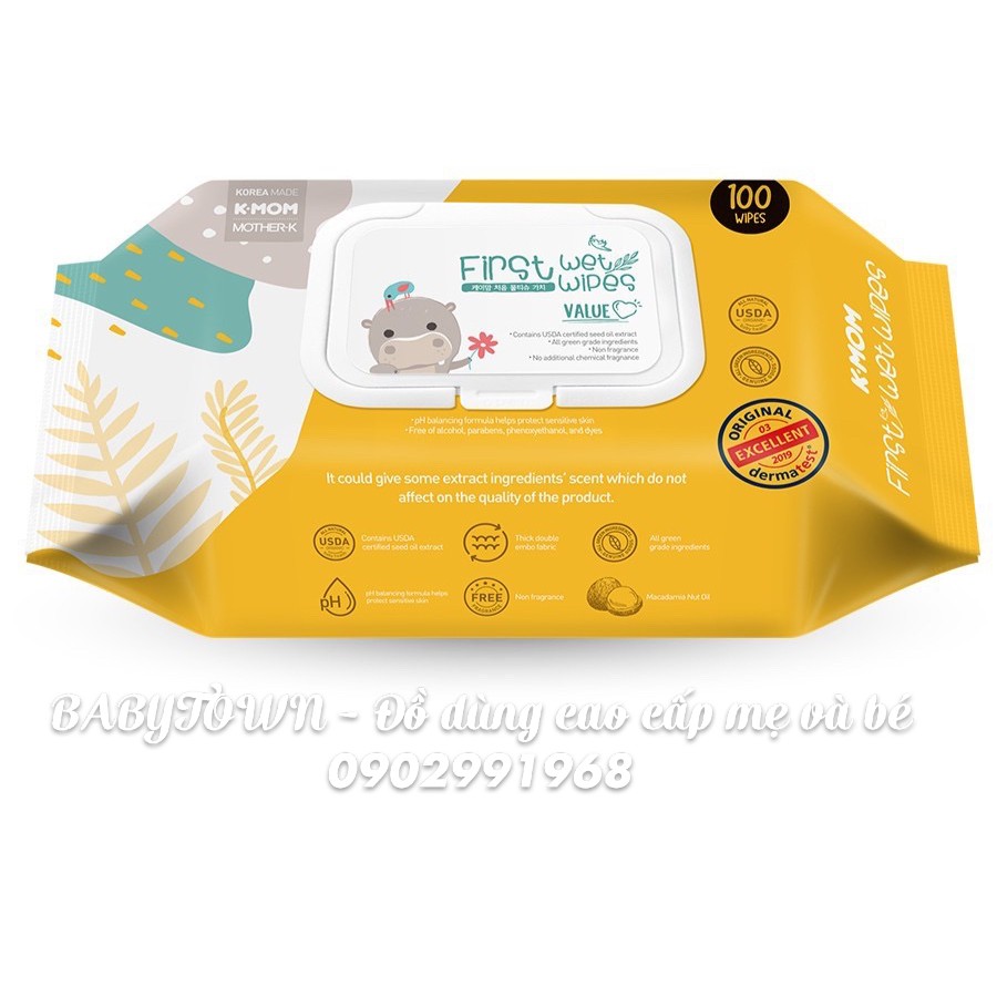 KHĂN ƯỚT CAO CẤP K-MOM HÀN QUỐC VÂN NỔI CÓ NẮP