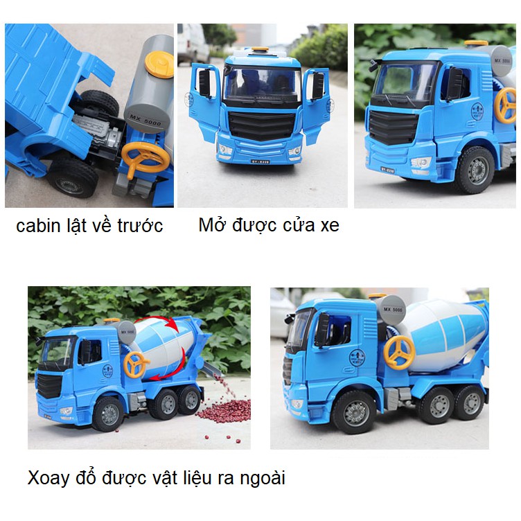 Mô hình xe chở bê tông đồ chơi trẻ em cỡ lớn thùng trộn xoay đổ vật liệu bằng nhựa cao cấp hãng Double E
