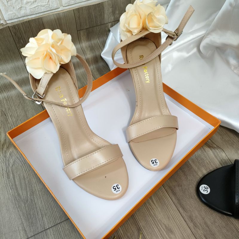 Giày Sandal Cao Gót Hoa Hồng Gót 9p Dễ Thương