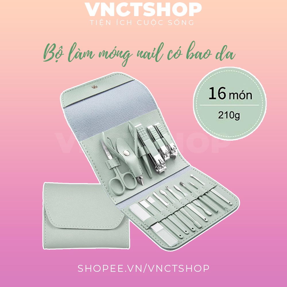 Bộ bấm móng tay, kìm cắt móng tay chân màu hồng 16 chi tiết bộ kiềm dụng cụ làm nail tại nhà