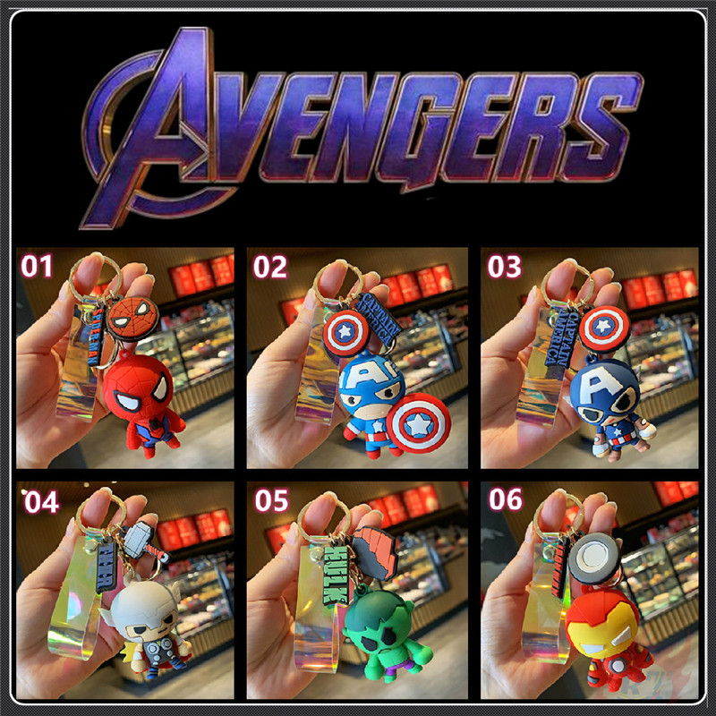Móc khóa silicon nhân vật siêu anh hùng The Avengers Người Sắt /Người Nhện/Đội trưởng Mỹ/ Hulk/Thor 6 kiểu dáng xinh xắn