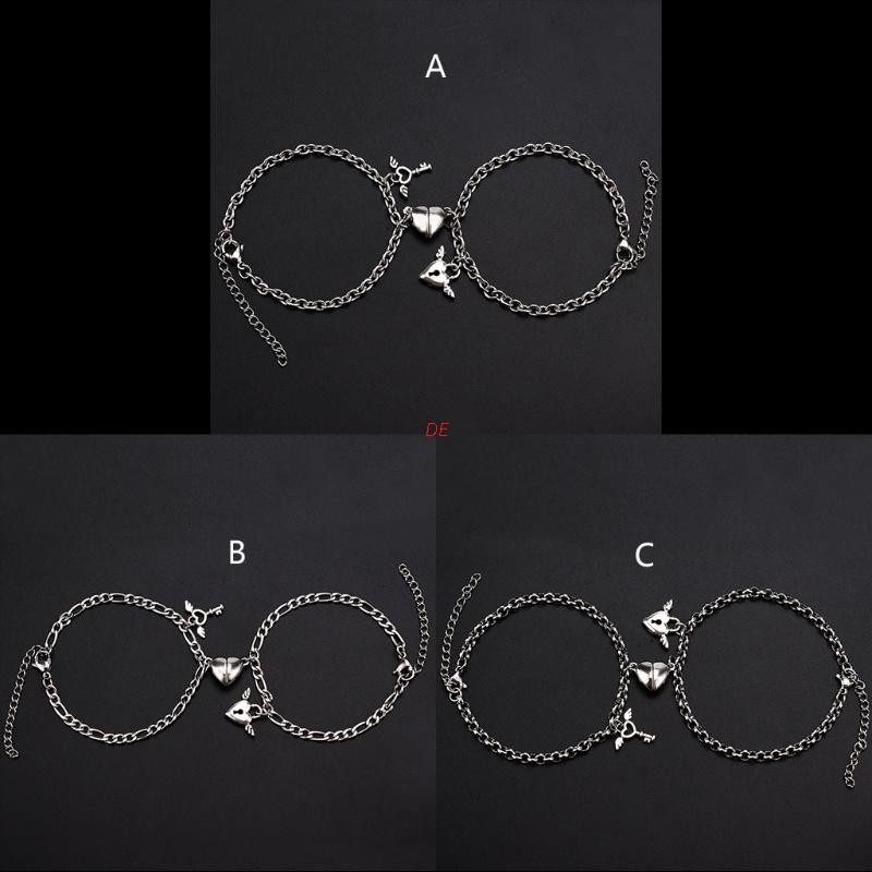 Set 1 cặp vòng tay inox khóa nam châm hình trái tim đơn giản cho cặp đôi nam nữ